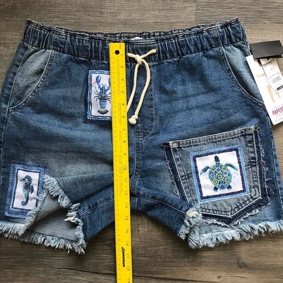 Upcycled NWT Celebrity Pink Paper-bag The Pepper Denim Shorts Sz XL OOAK - Picture 7 of 14